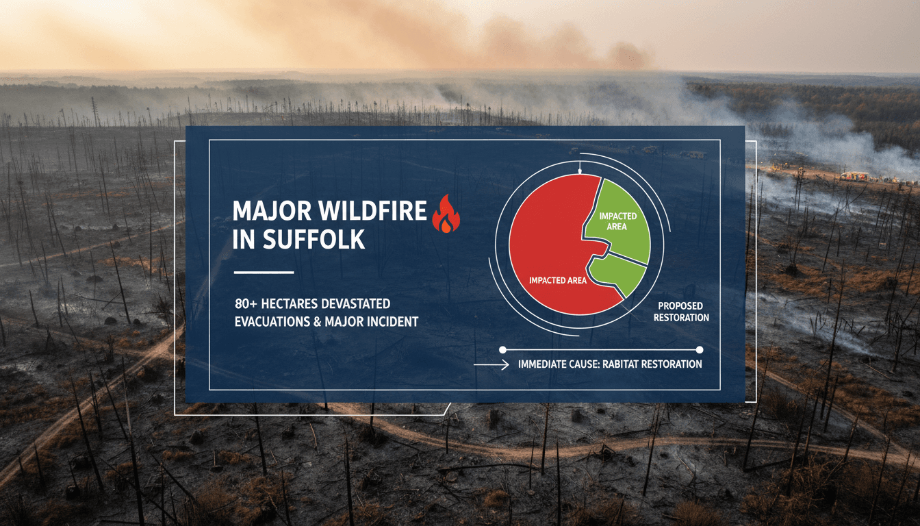 Firefighters battling a major wildfire in Suffolk's heathland.