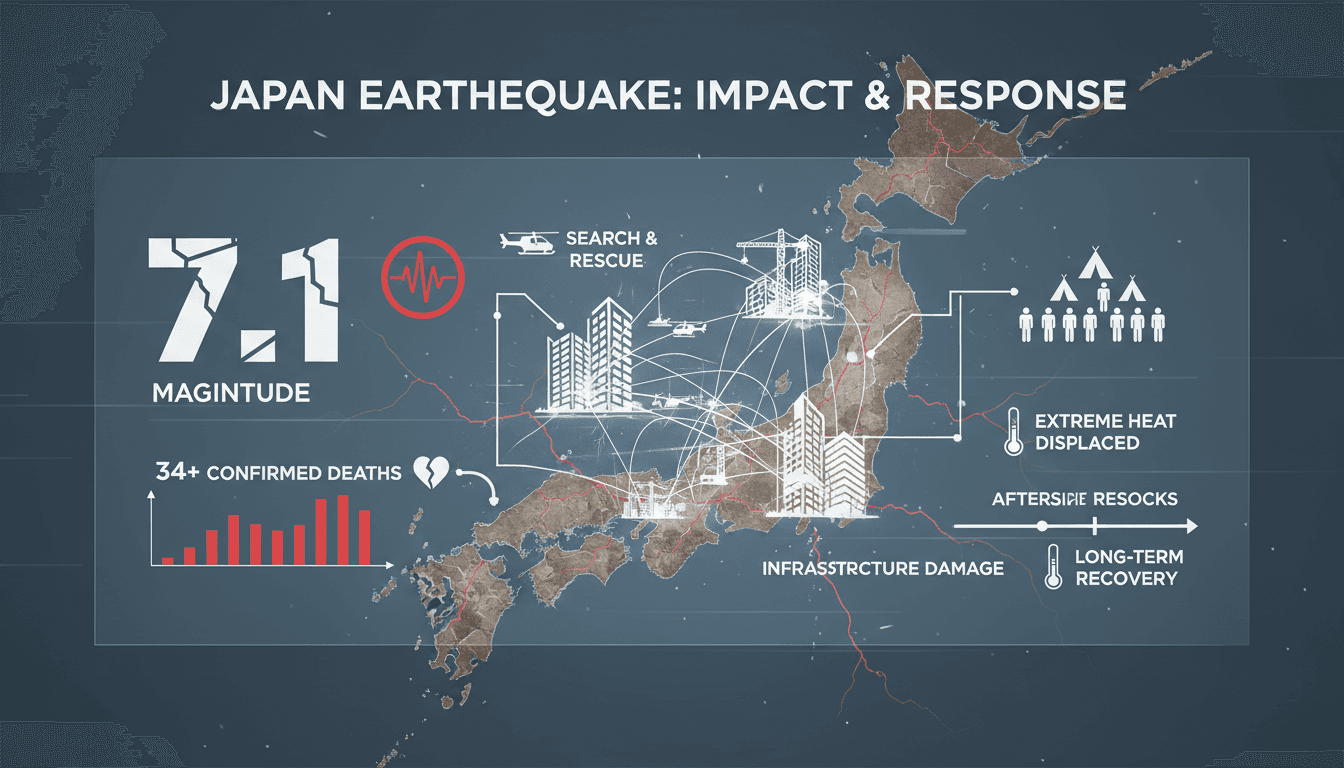 Rescue operations underway following the 7.1 magnitude earthquake in Kyushu, Japan.