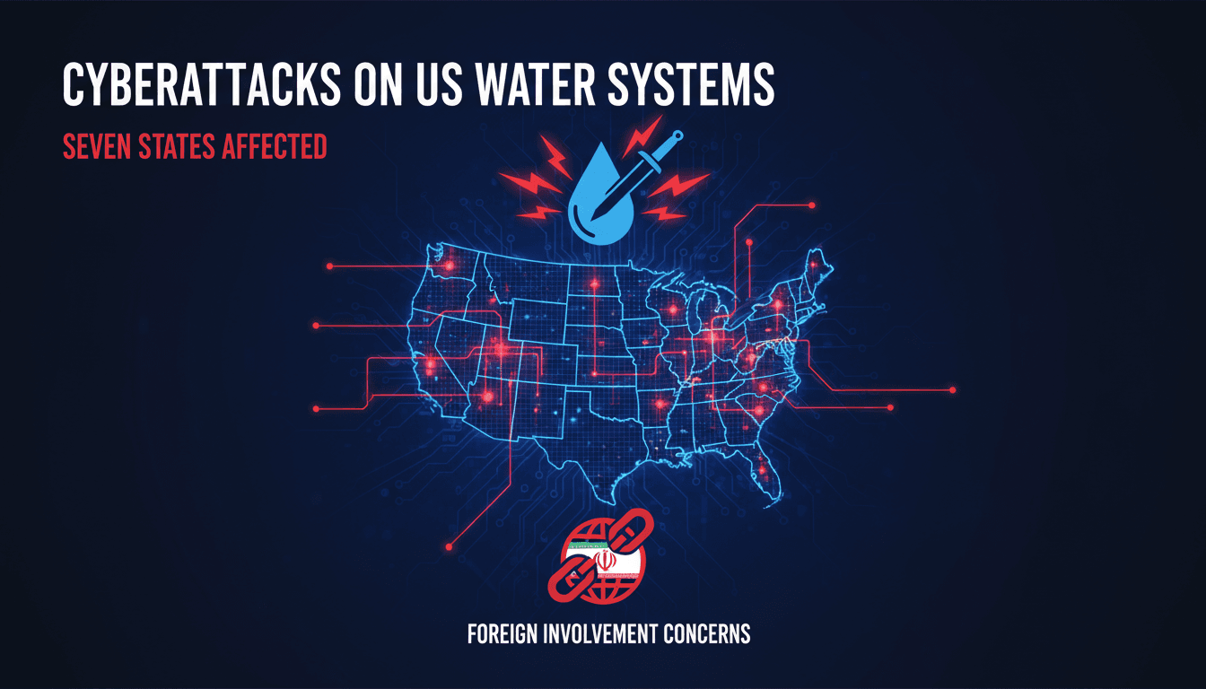 Map showing states affected by recent cyberattacks on water systems in the US.