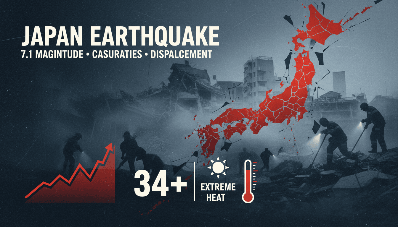 Emergency workers responding to the aftermath of the earthquake in Kumamoto, Japan.