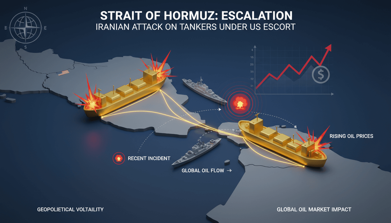 Map of the Strait of Hormuz highlighting recent oil tanker attacks.
