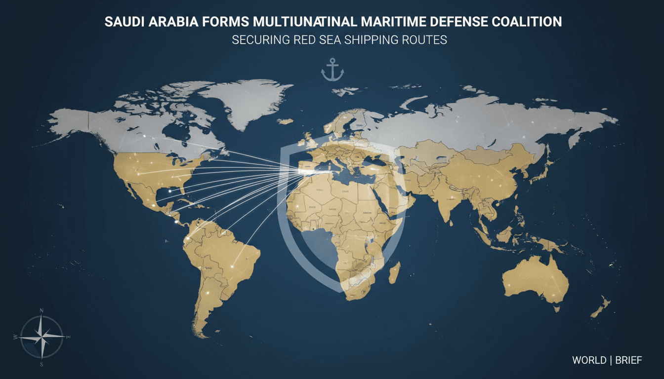 Map illustrating the Red Sea shipping routes and coalition member countries.