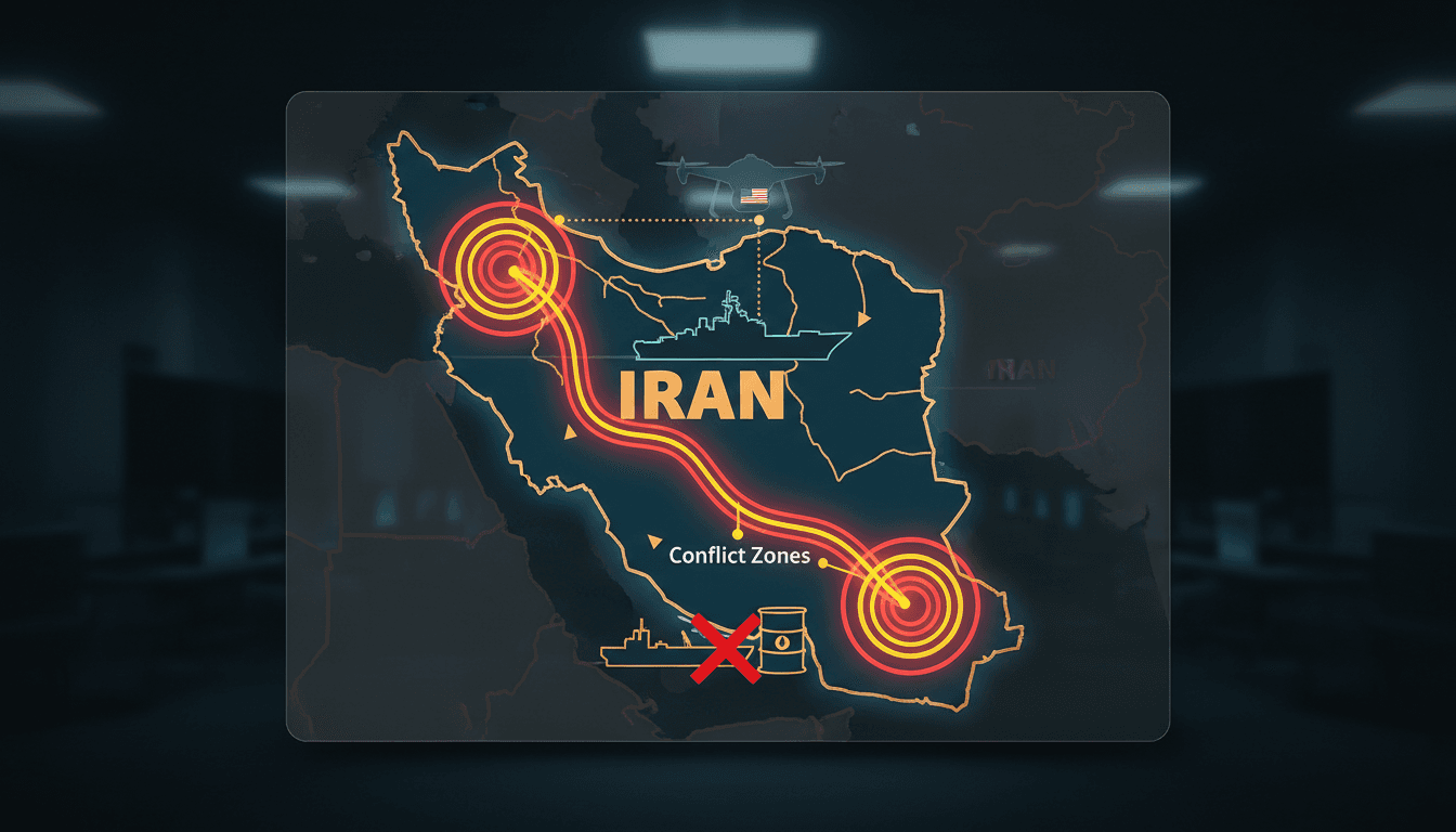 Map of the Strait of Hormuz highlighting shipping routes and conflict areas.