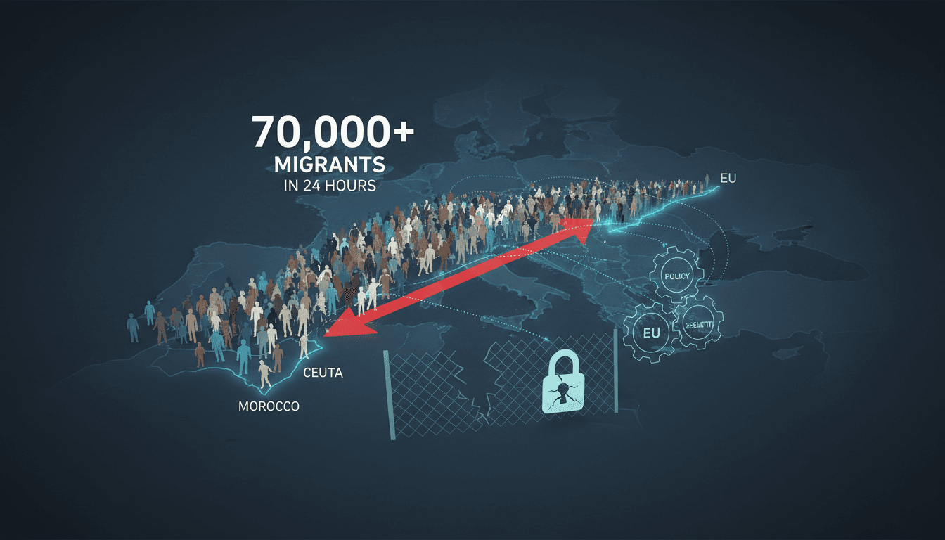 Migrants crossing the border into Ceuta from Morocco during a surge.