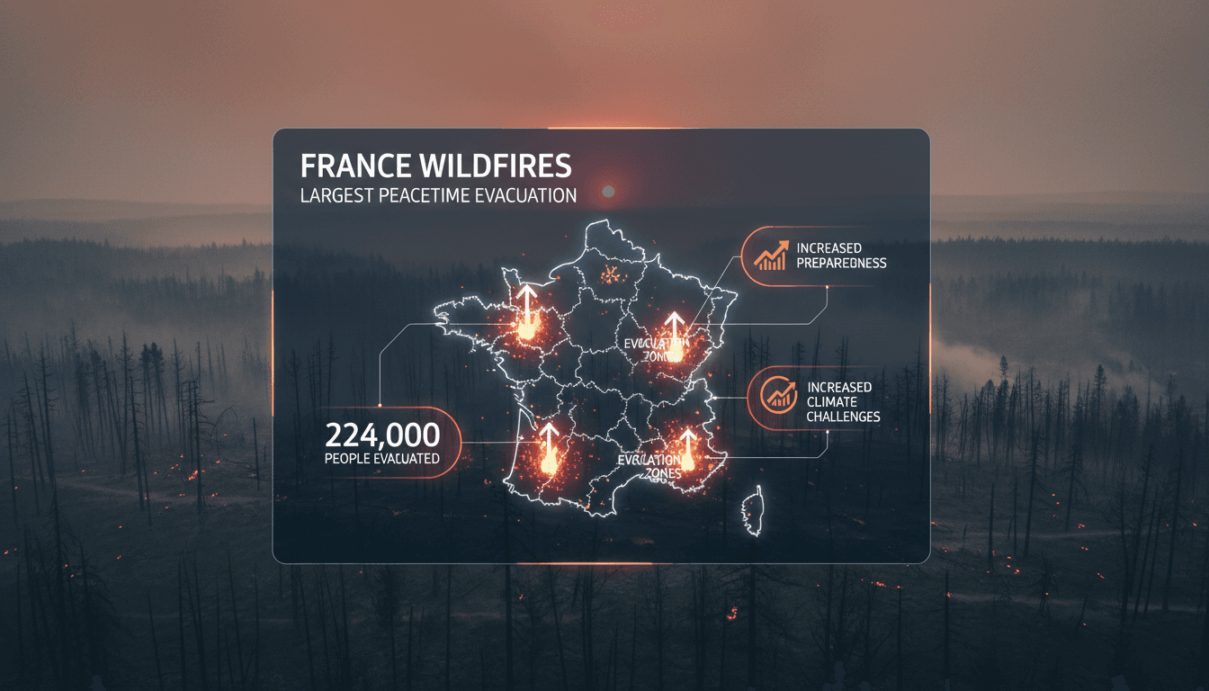 Evacuation scene during wildfires in France