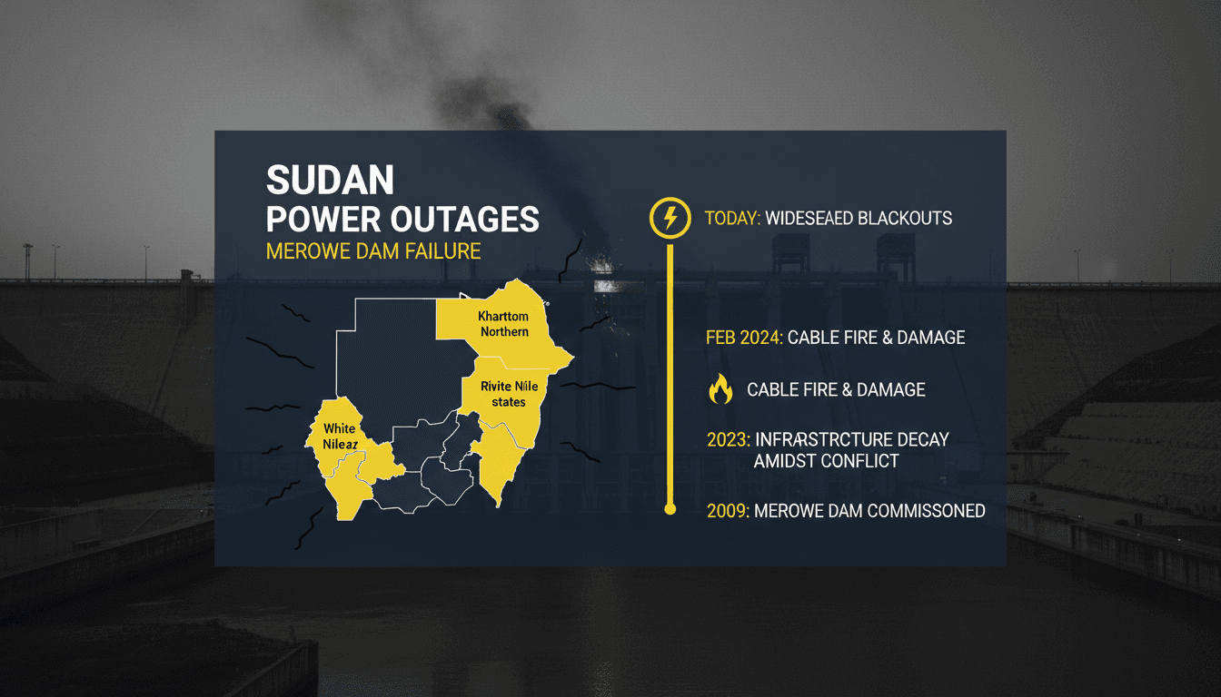 Aerial view of the Merowe Dam in Sudan during a power outage.