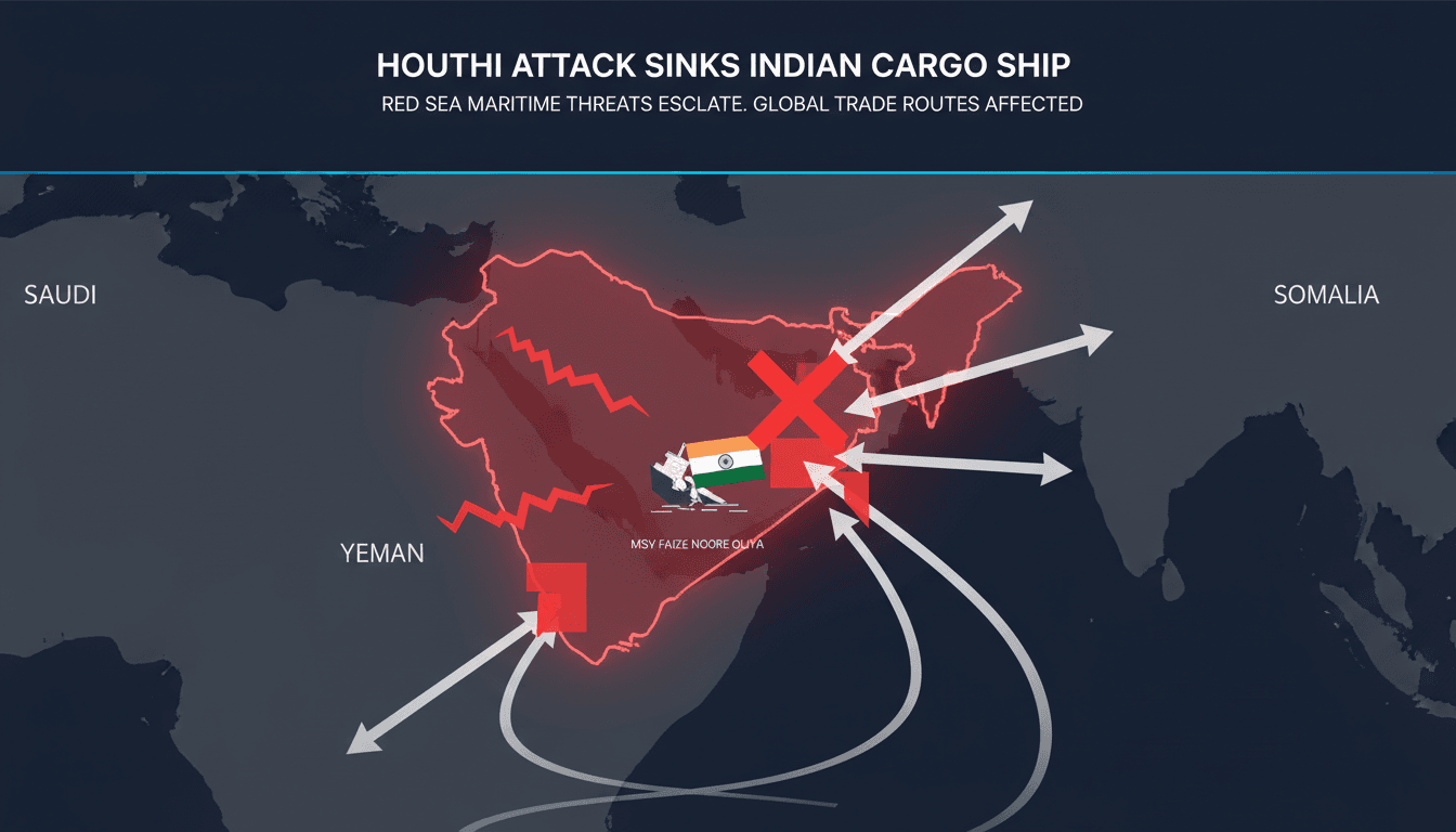 Indian cargo ship MSV FAIZE NOORE OLIYA sinking in the Red Sea after Houthi attack