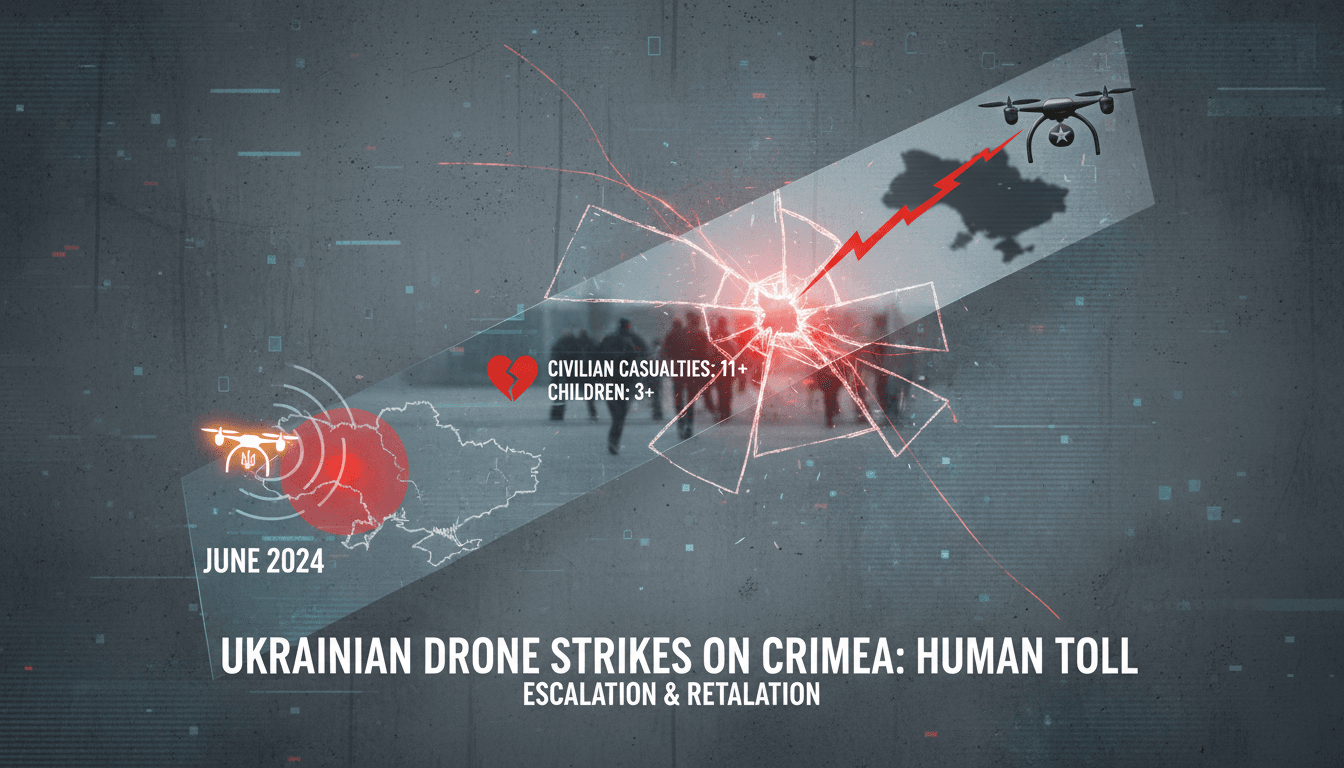 Ukrainian drone strikes on a beach resort in Crimea leading to civilian casualties.