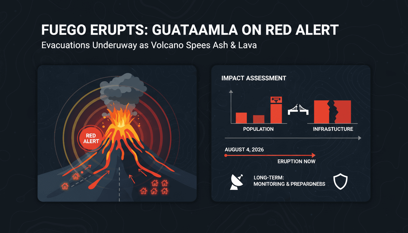 Eruption of Fuego volcano in Guatemala with ash and lava emissions
