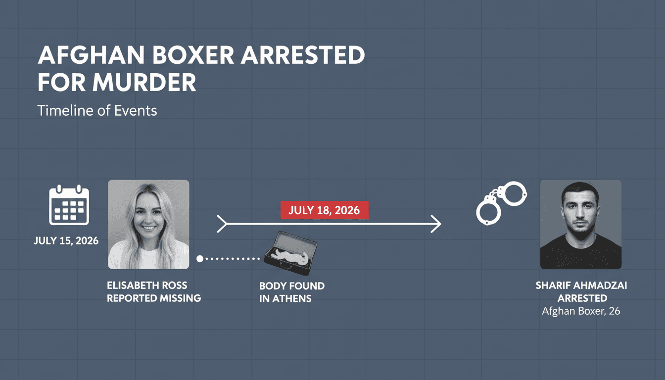 Afghan boxer Sharif Ahmadzai arrested for the murder of aid worker Elisabeth Jane Ross in Athens.