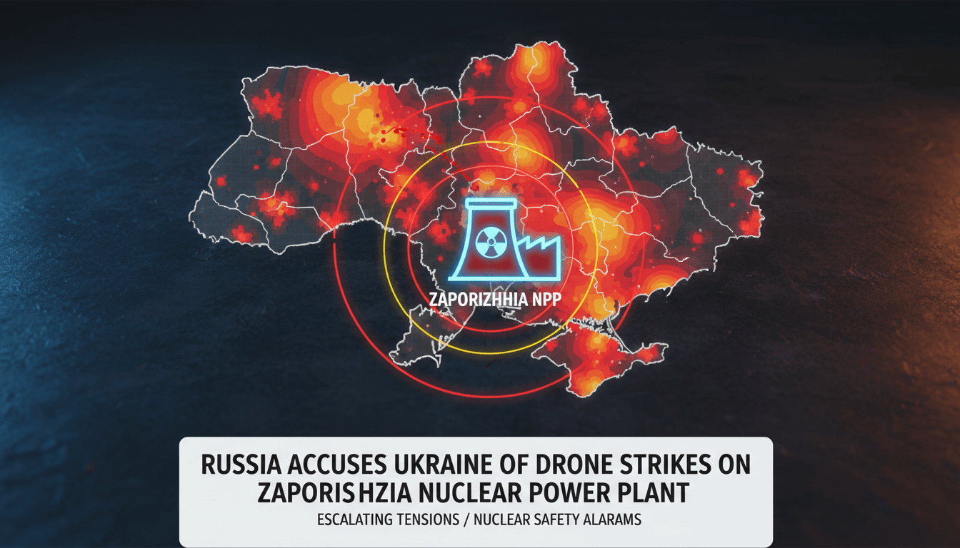 Map showing the Zaporizhzhia nuclear power plant and surrounding conflict zones.