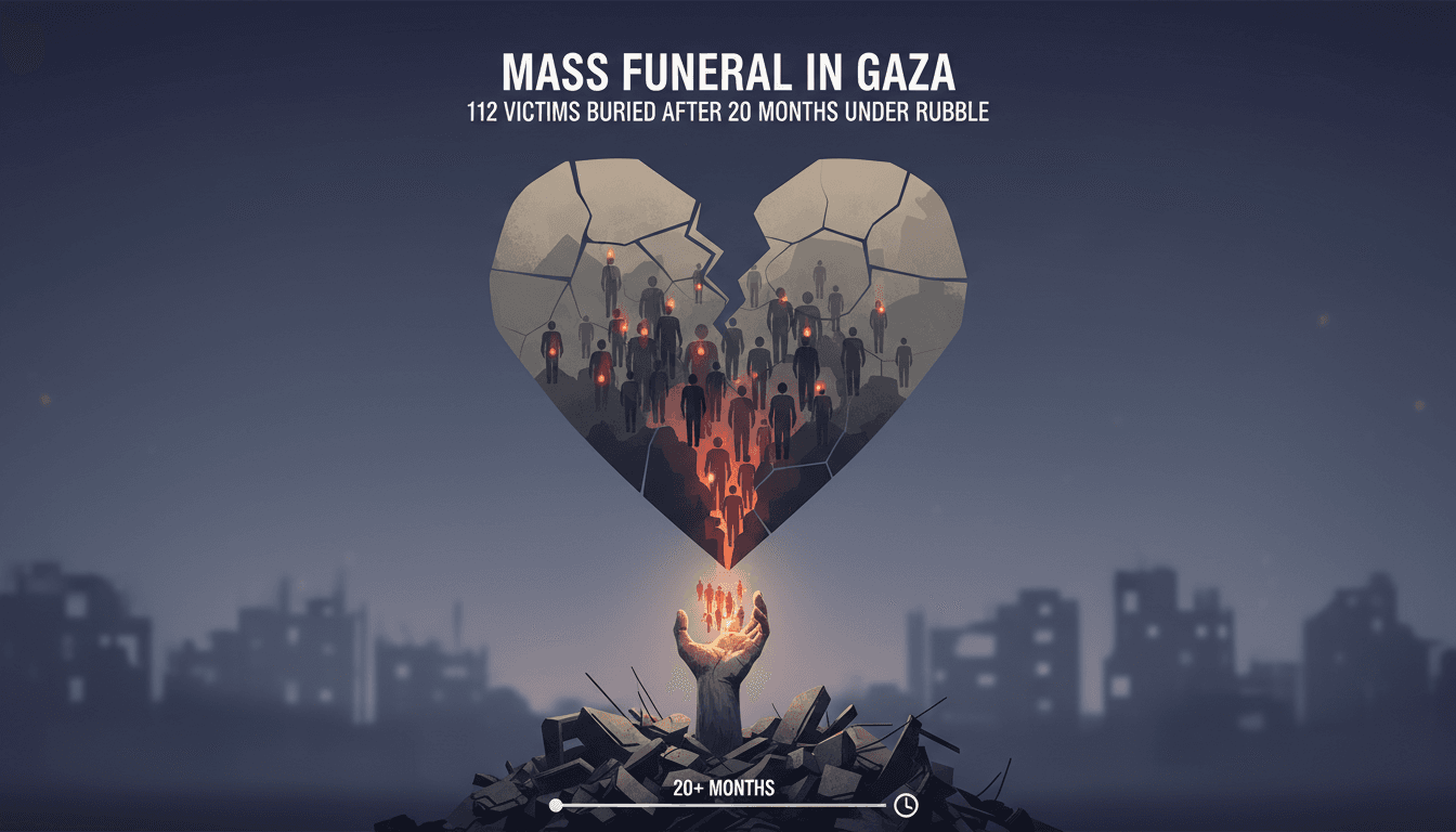 Mourners gather at the mass funeral for victims of the Israeli airstrike in Gaza.