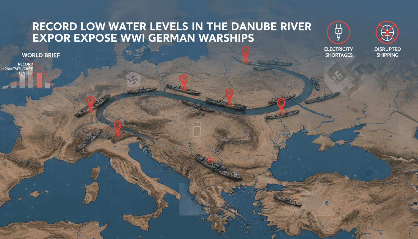 WWII German warships resurfaced in the Danube River due to drought conditions.