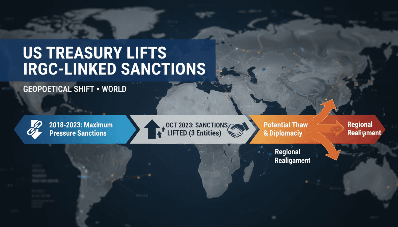 U.S. Treasury building with a focus on sanctions policy changes.