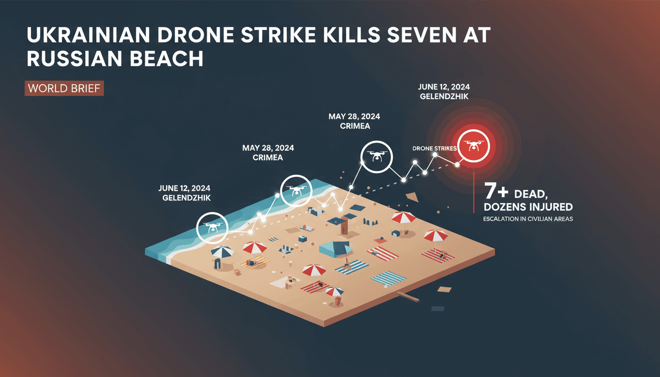 Scene of the drone strike aftermath at Gelendzhik beach
