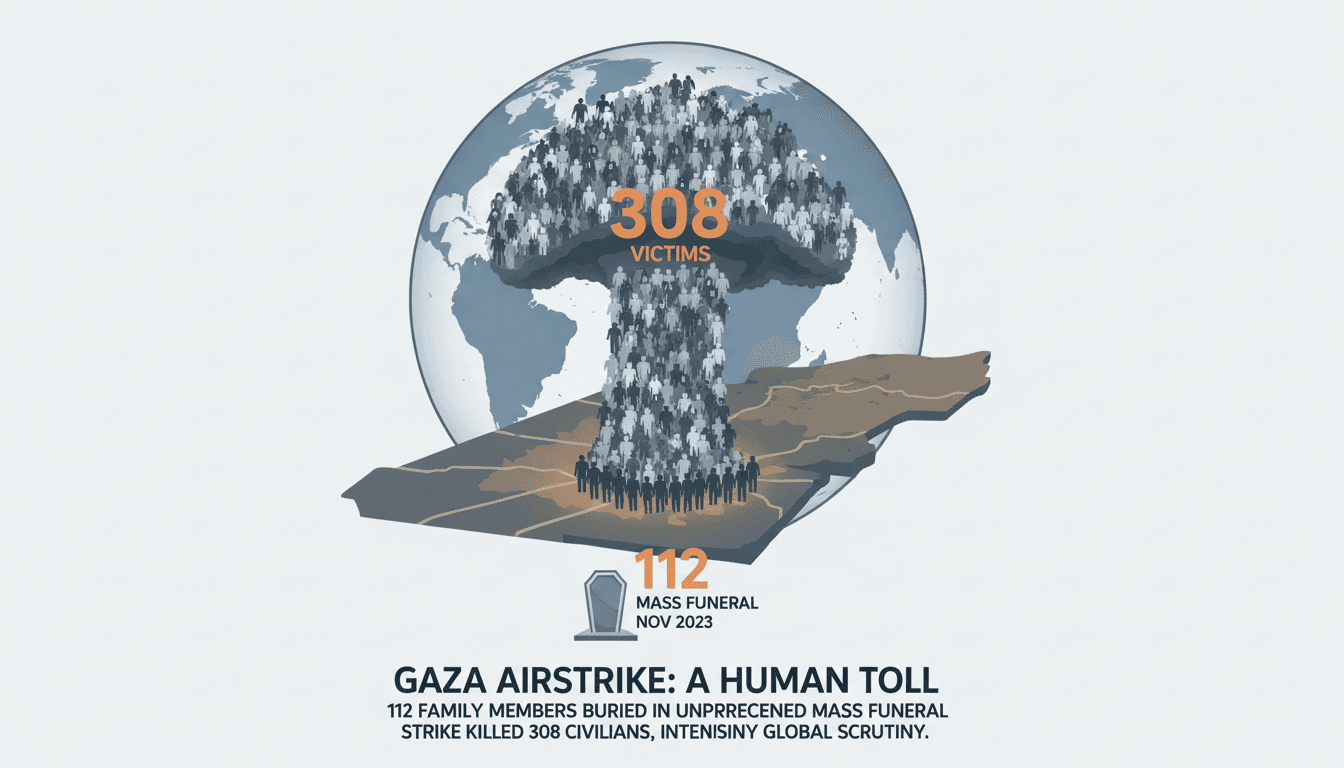 A somber gathering at the mass funeral for victims of the Gaza airstrike.