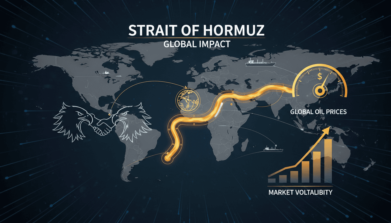 Map highlighting the Strait of Hormuz and its significance in global oil transport.
