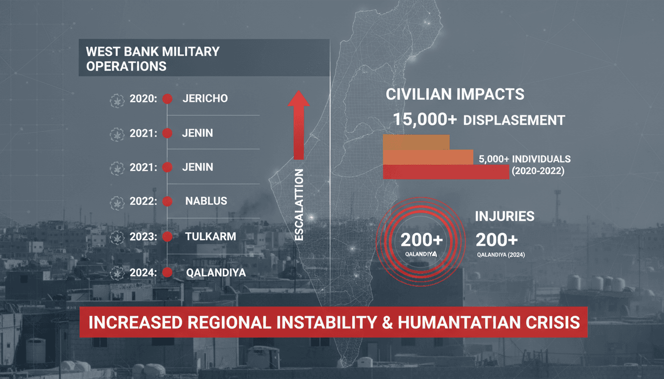 Israeli military operation in Qalandiya refugee camp with visible tensions and impacts on residents.