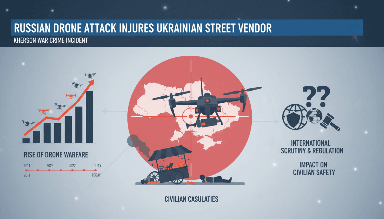 A Ukrainian street vendor injured by a drone attack in Kherson.