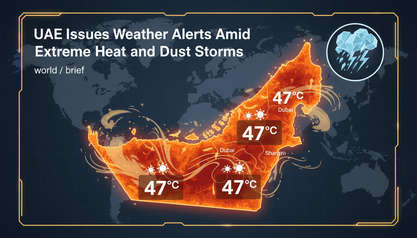 A dramatic image of a dust storm sweeping across the UAE landscape.