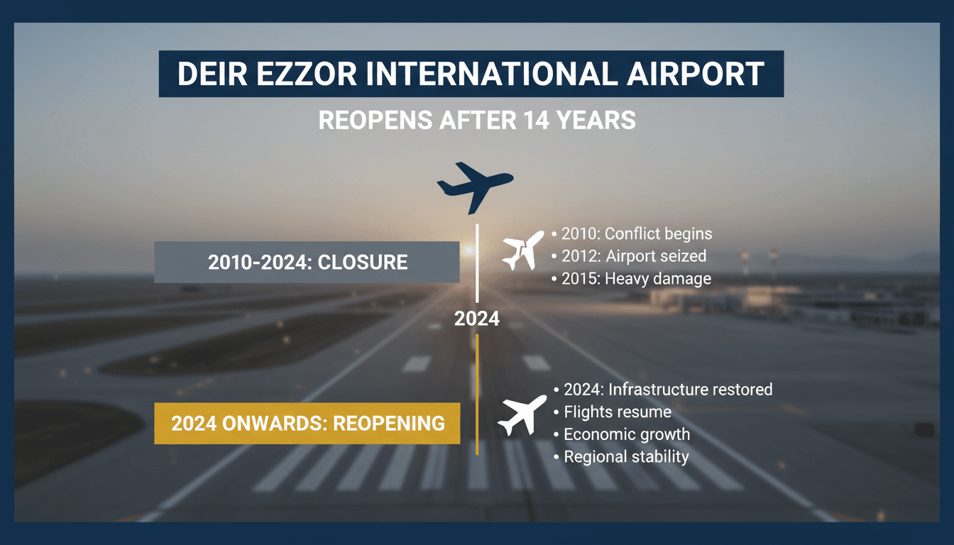 Deir Ezzor International Airport runway with planes ready for takeoff.