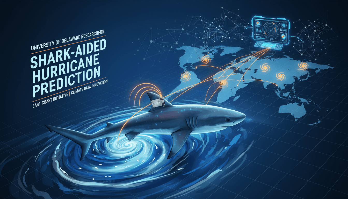 Researchers tagging sharks for hurricane prediction data collection.