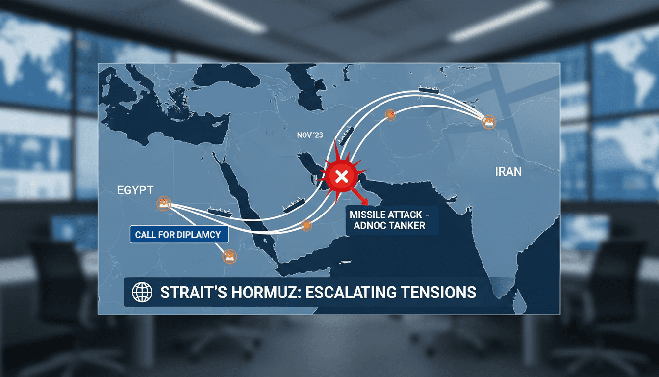 Map of the Strait of Hormuz highlighting maritime routes and recent incidents.