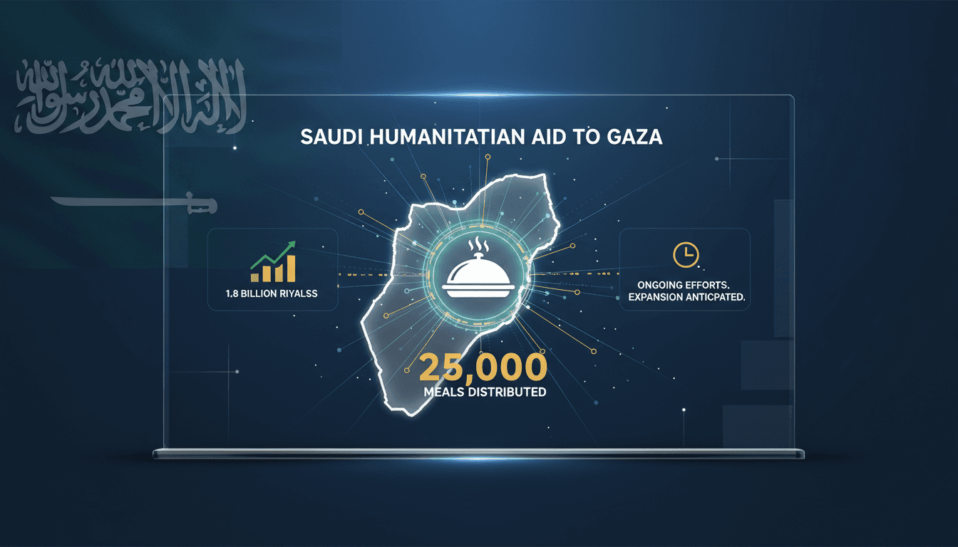 Distribution of meals in Gaza by Saudi Arabia's humanitarian efforts