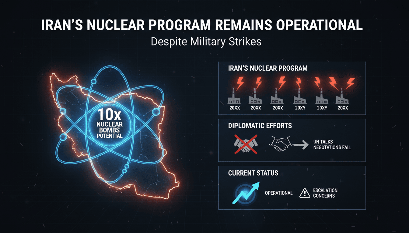 A map highlighting Iran's nuclear facilities and military strike locations.