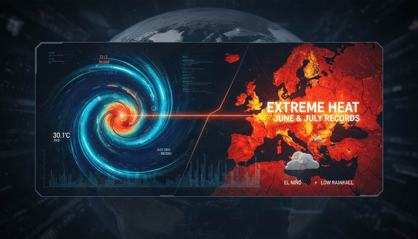 A graphic showing record ocean temperatures alongside heatwave impacts in Western Europe.