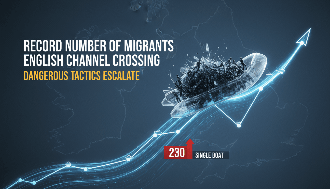 Migrants crossing the English Channel in a small boat