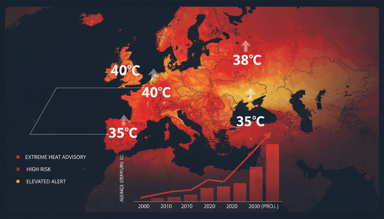 A graphic showing the forecasted temperatures across Europe during the heatwave.