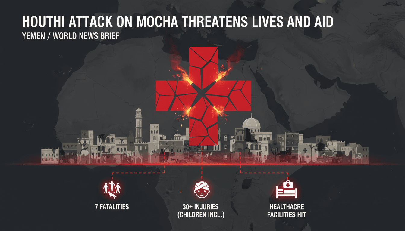Houthi attack aftermath in Mocha, Yemen, showing destruction and casualties.