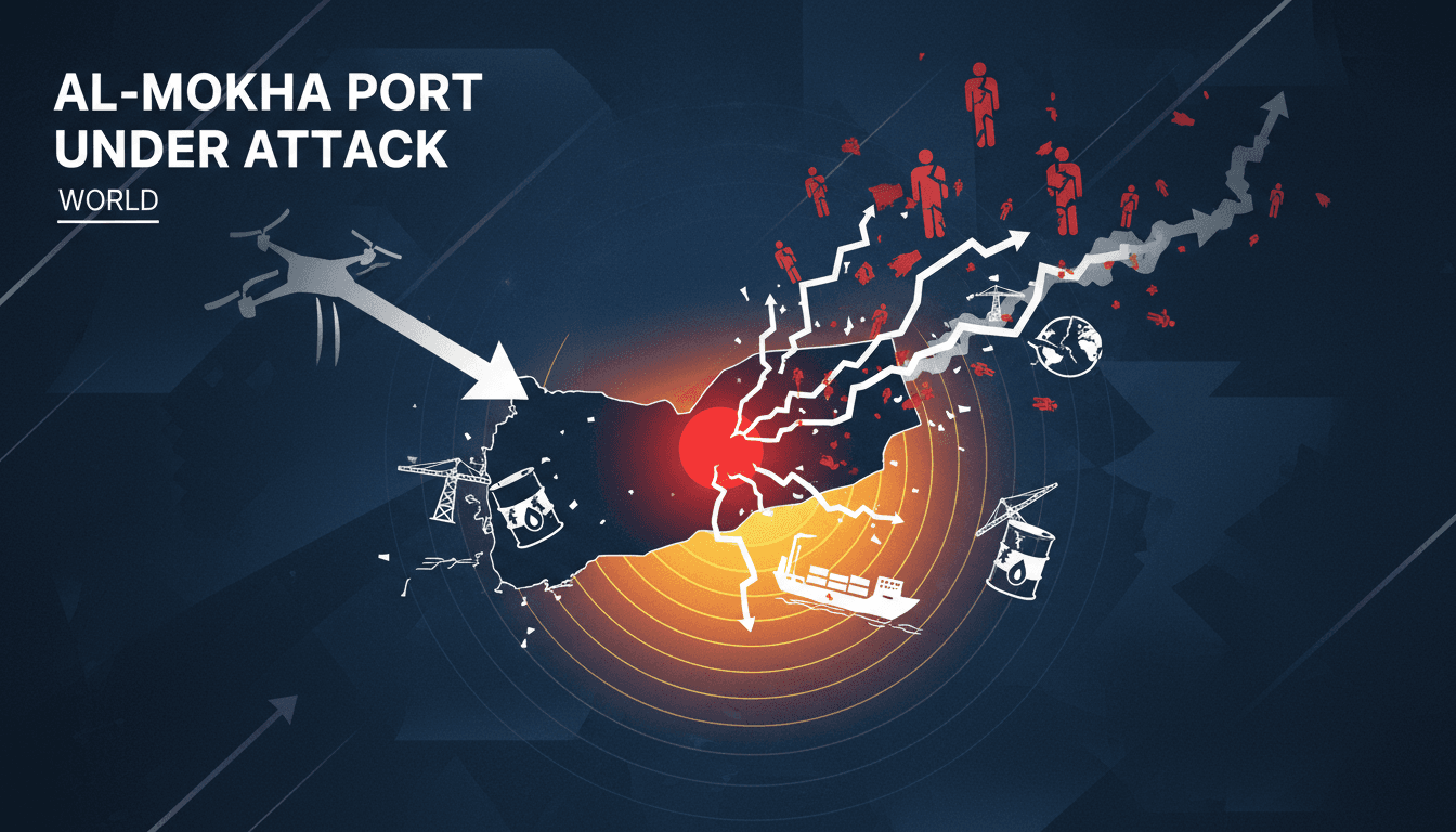 Houthi militia drone attack on Al-Mokha port in Yemen