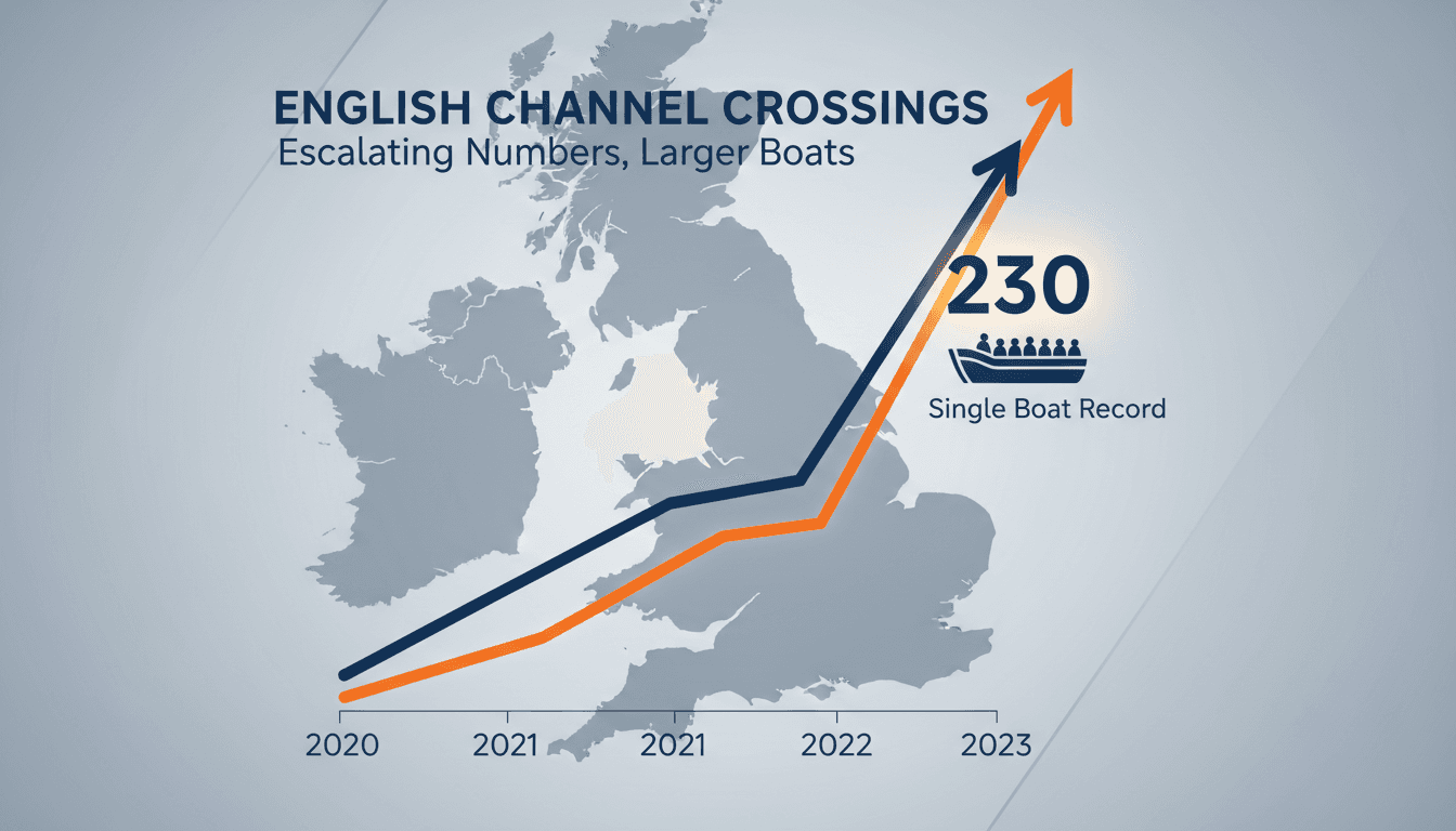 Migrants crossing the English Channel in a dinghy