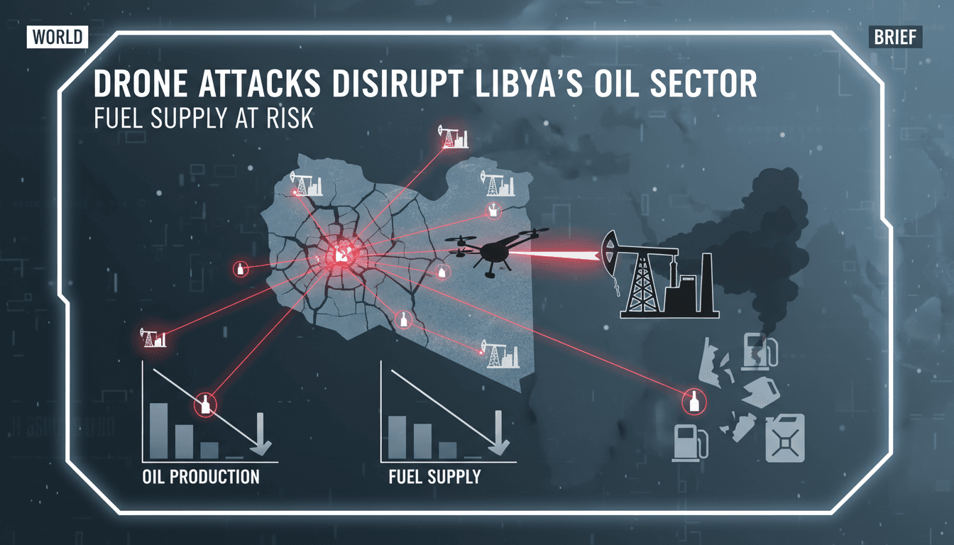 Aerial view of the Zawiya refinery in Libya under threat from drone attacks.