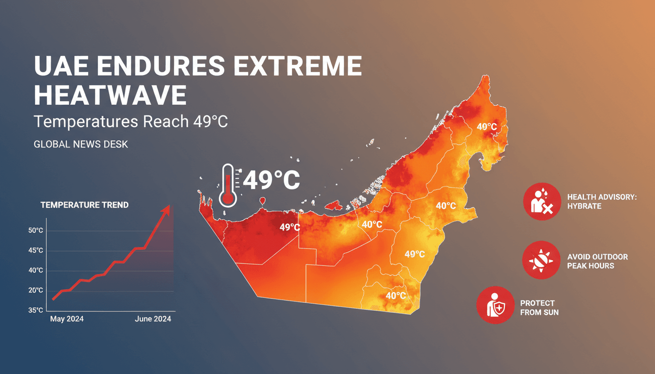 A view of the UAE skyline under extreme heat conditions.