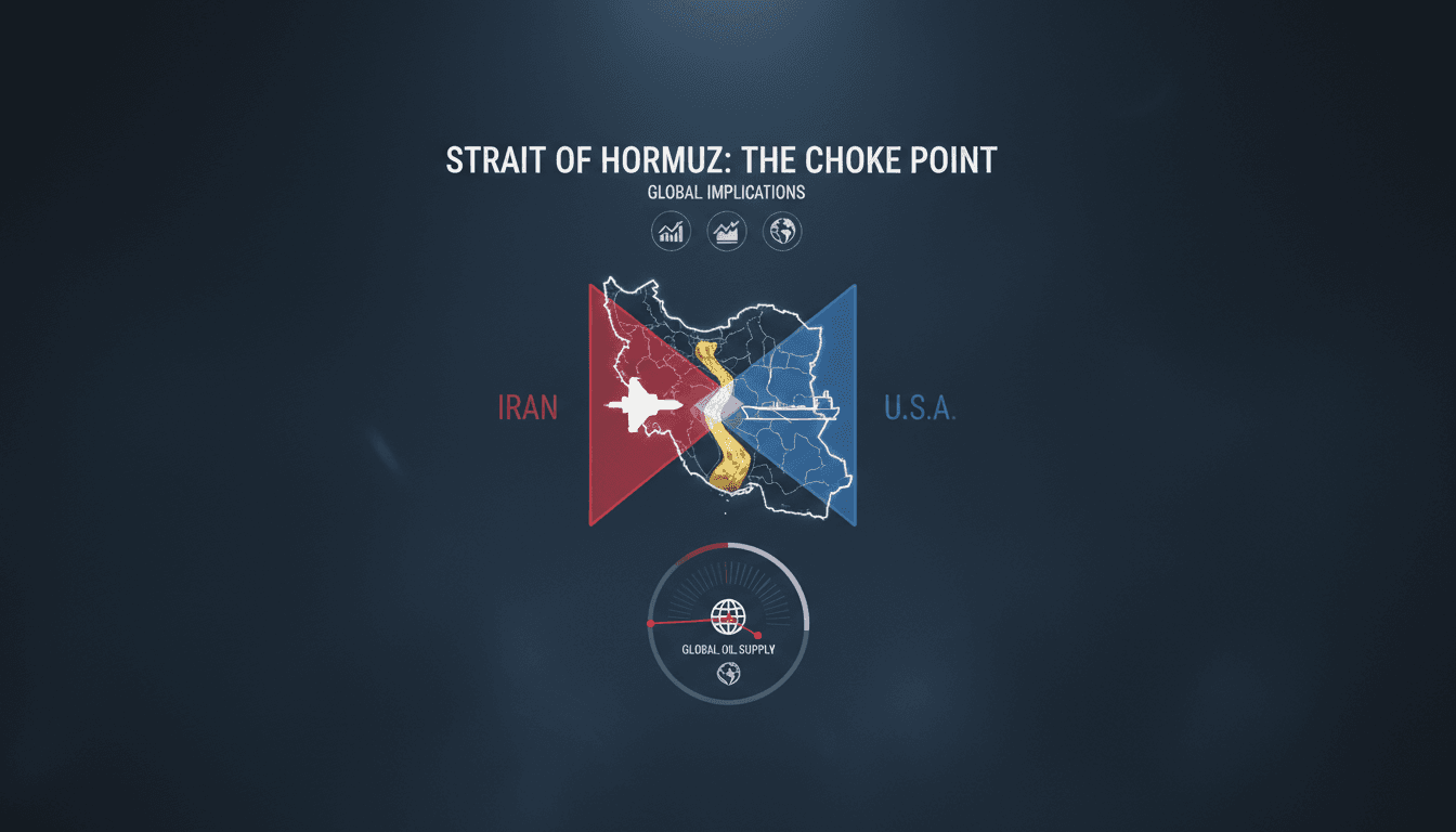 Map highlighting the strategic Strait of Hormuz and its significance in global oil trade.