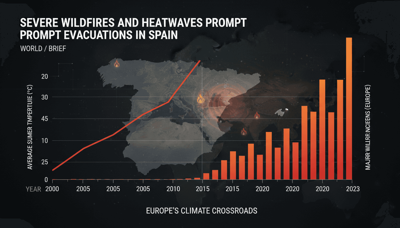 Firefighters battling wildfires in southwestern Spain during a heatwave.