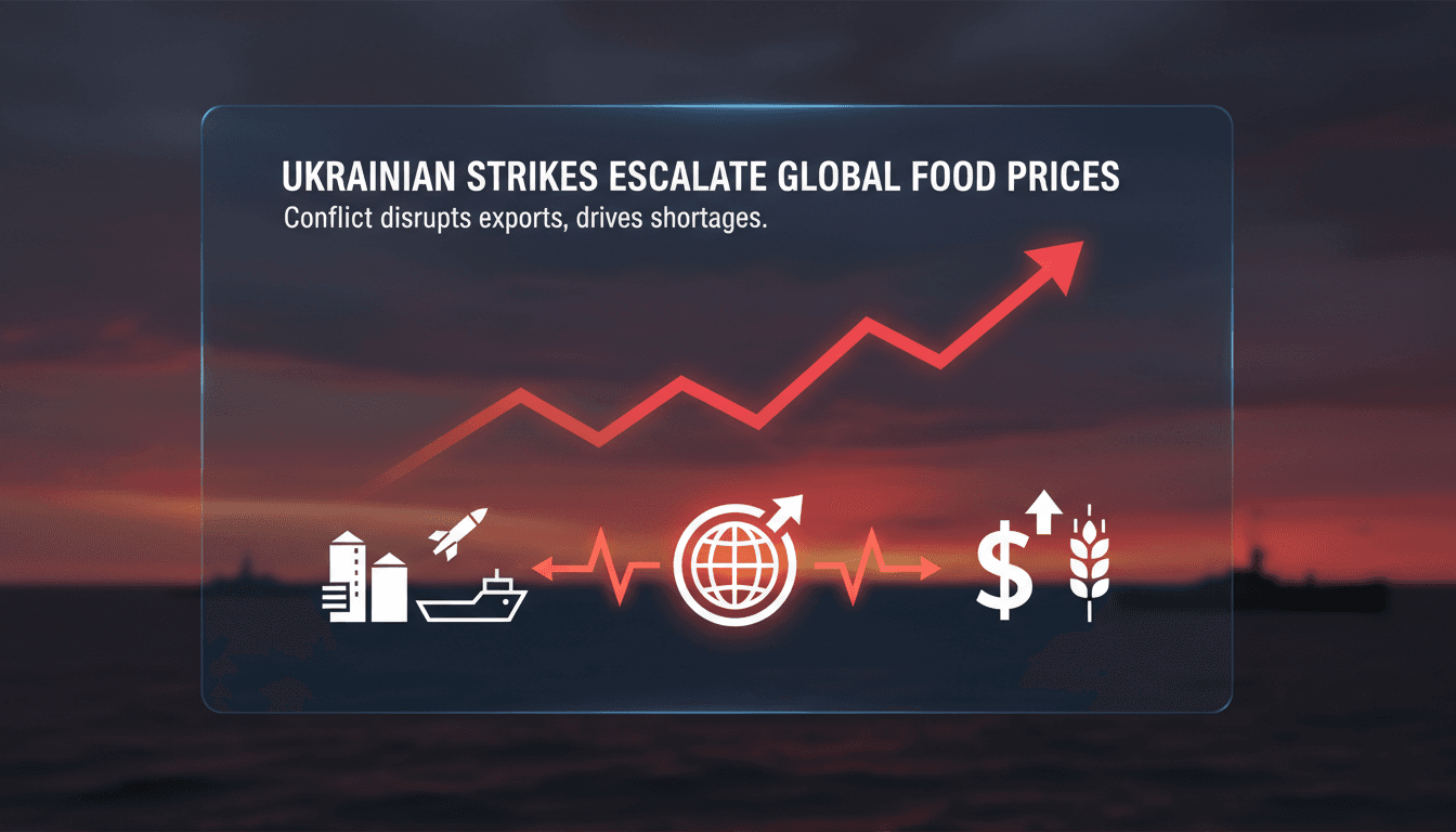 Ukrainian military strikes on Russian grain infrastructure affecting global food prices.