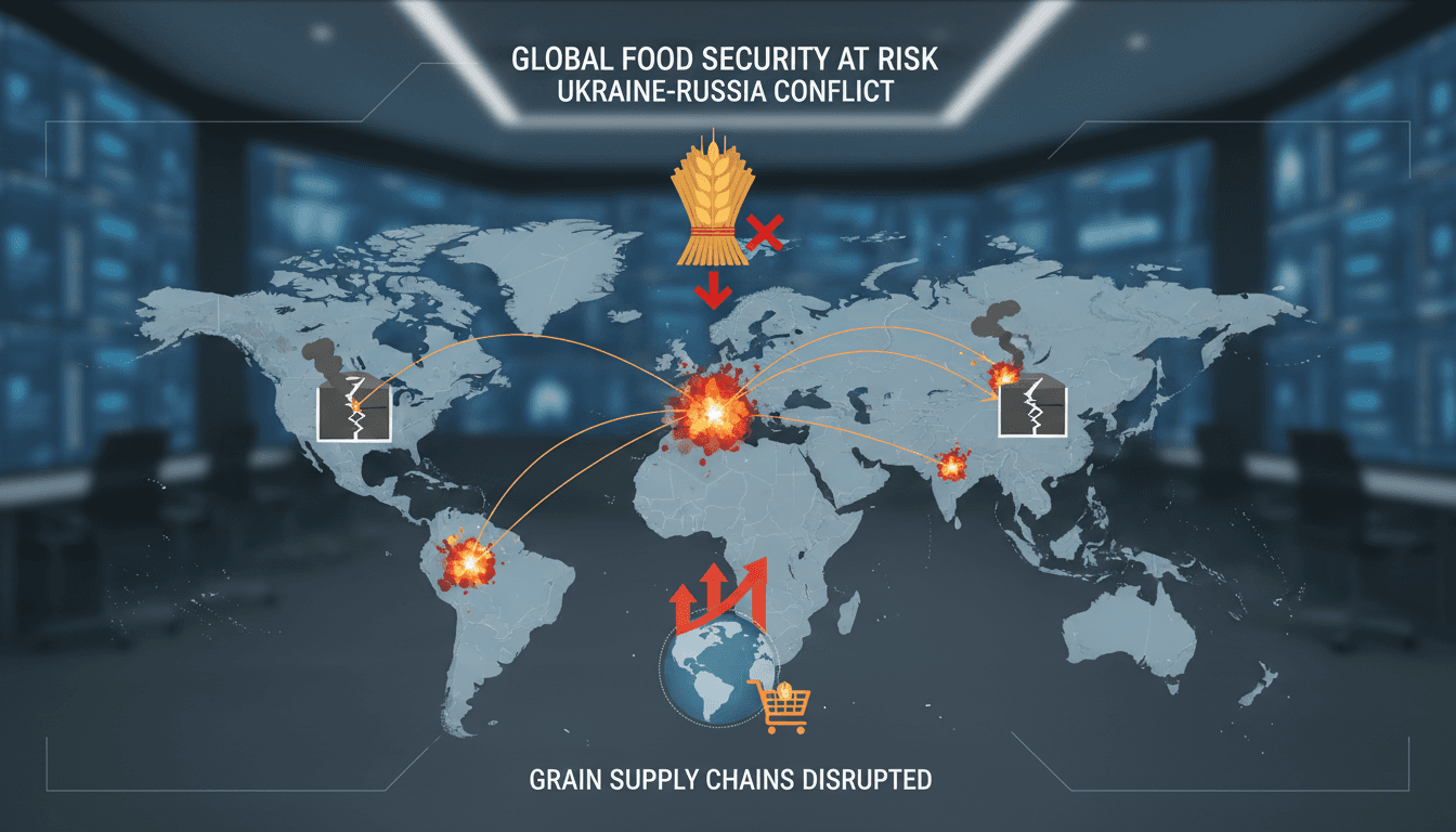 Illustration of the impact of Ukraine-Russia conflict on grain supply chains.