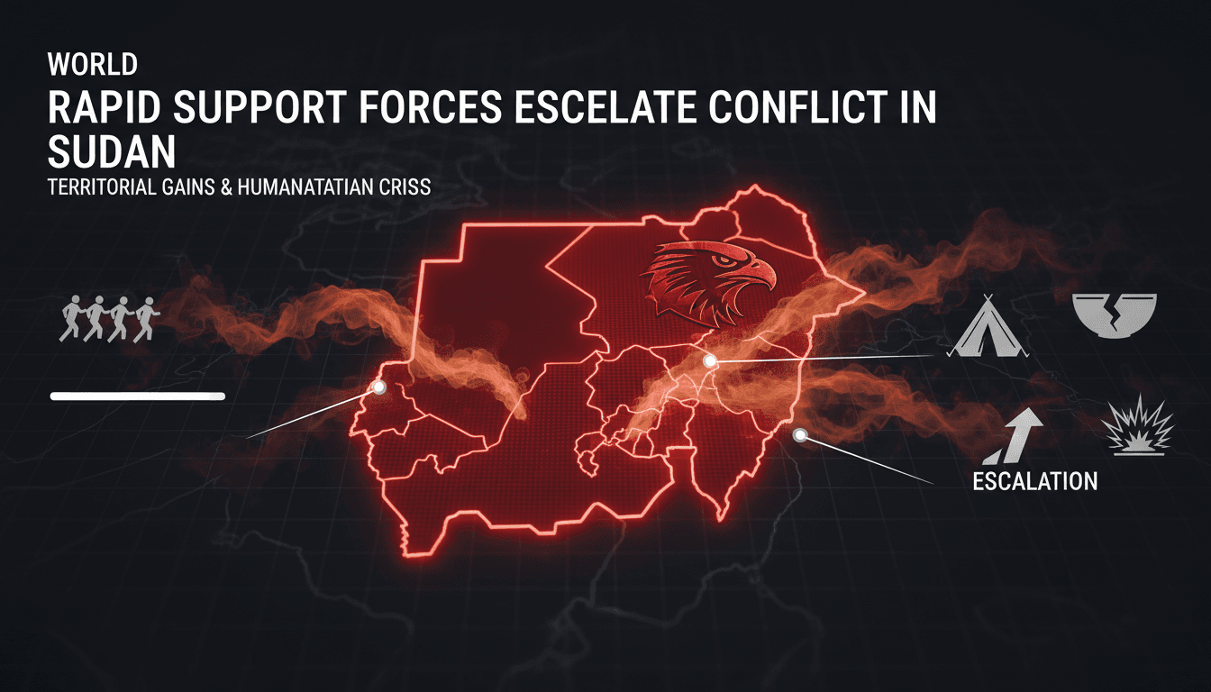 Map showing RSF territorial gains in Sudan and affected regions.