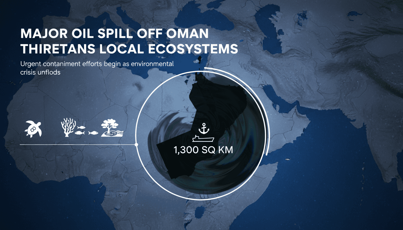 Oil spill off the coast of Oman affecting local ecosystems