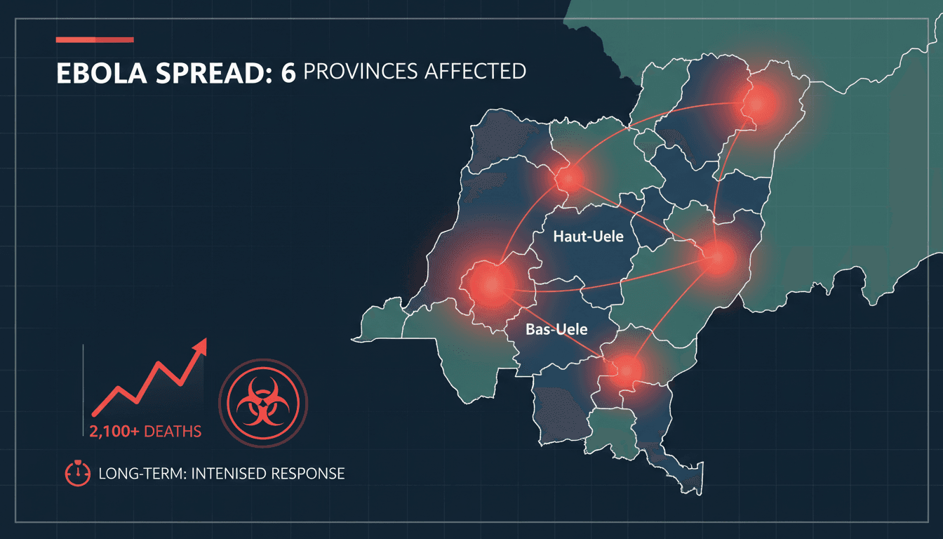 Map showing the spread of the Ebola outbreak in the Democratic Republic of Congo.