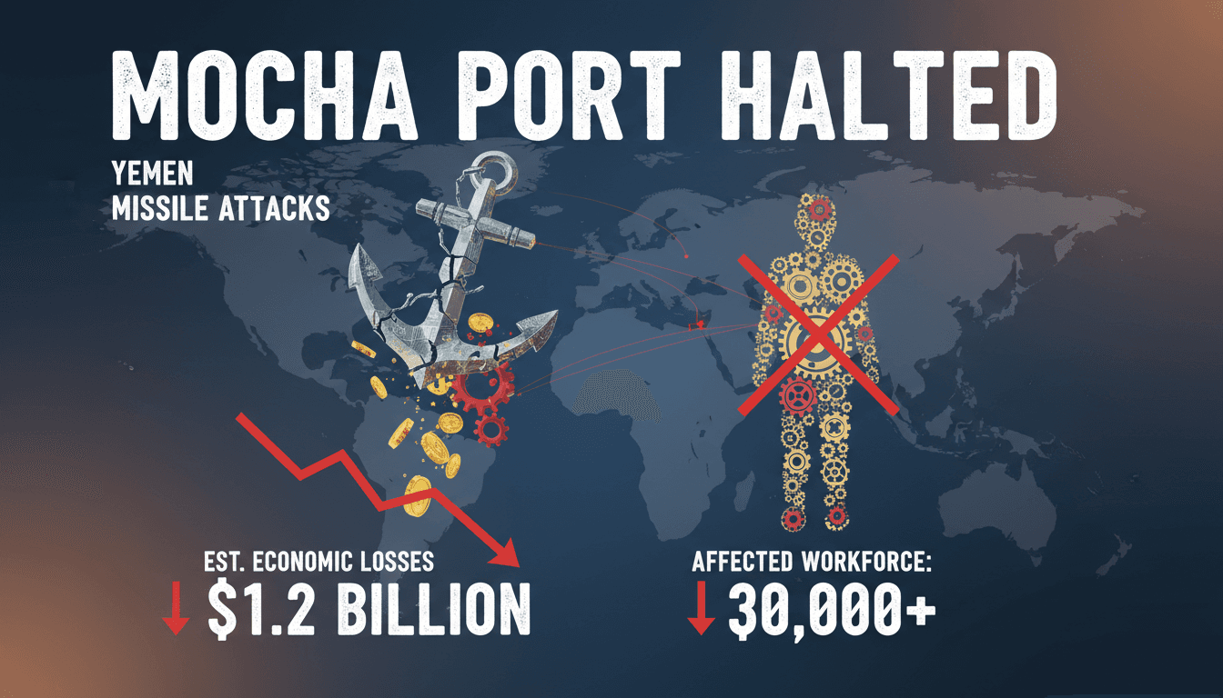 Mocha port in Yemen with military presence and damaged infrastructure