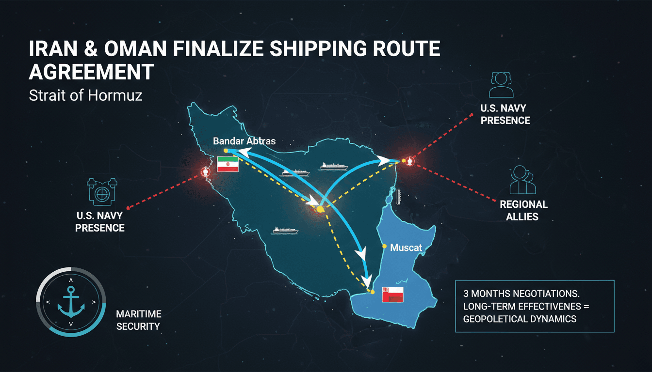 Map of the Strait of Hormuz showing new shipping routes agreed by Iran and Oman.
