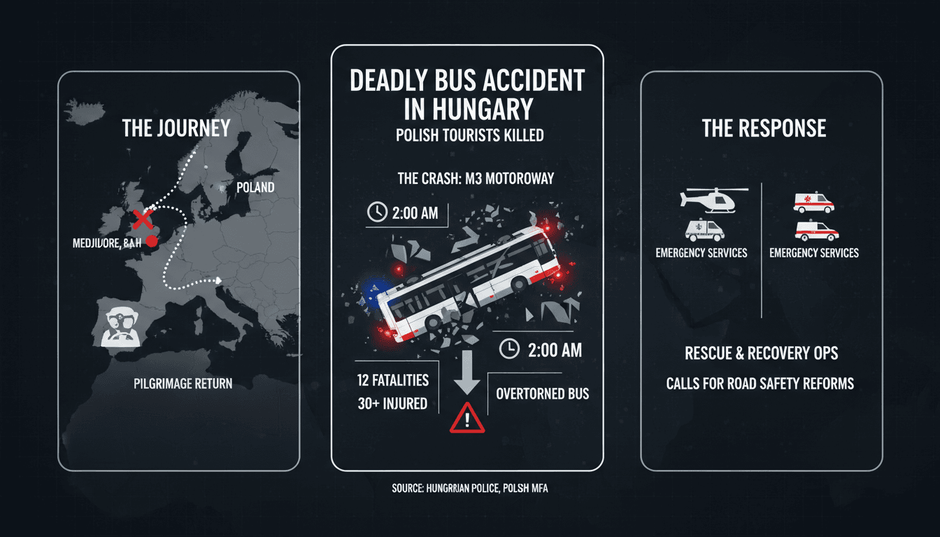 Emergency services responding to the bus accident in Hungary