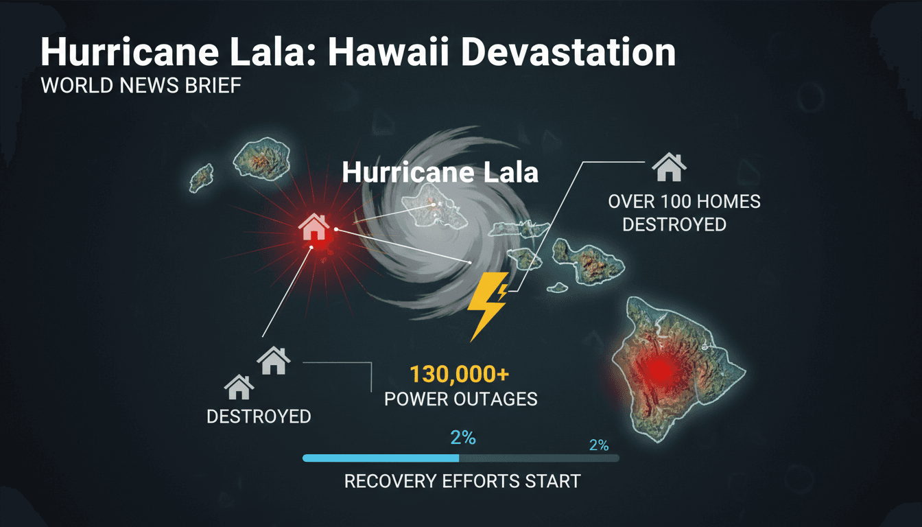 Damage caused by Hurricane Lala in Hawaii, showing destroyed homes and flooding.