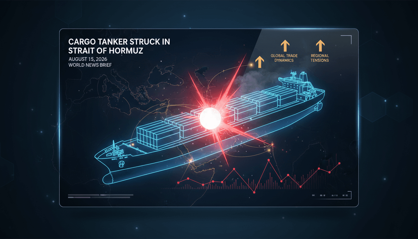 Cargo tanker navigating the Strait of Hormuz amidst rising tensions.