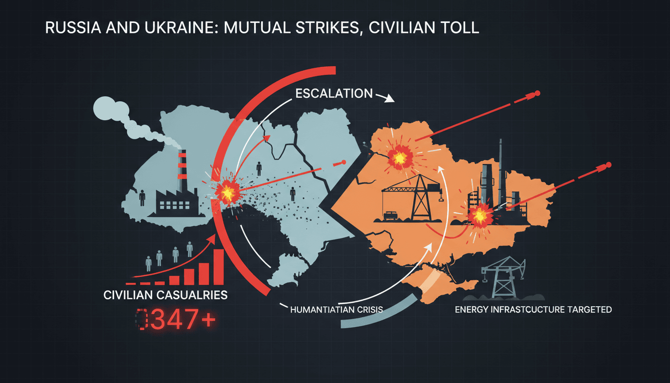 A map showing the areas affected by military strikes in the Russia-Ukraine conflict.